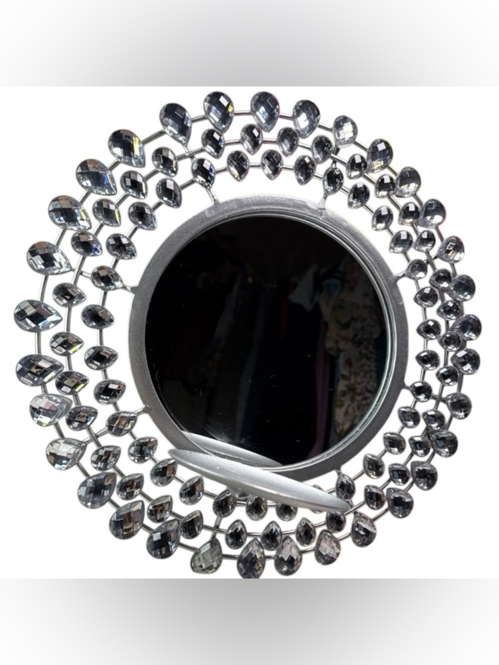 Two Decorative Crystal Accent Wall Mirror Candle Holder Shelf Silver